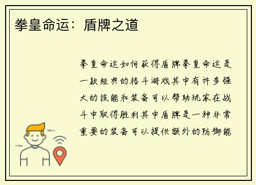 拳皇命运：盾牌之道