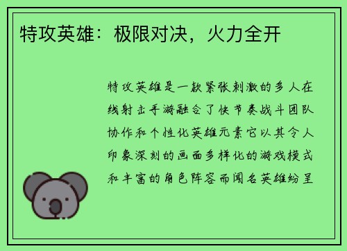 特攻英雄：极限对决，火力全开
